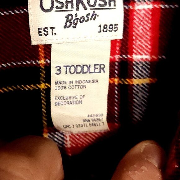 Osh Kosh B'gosh Toddler Boys Red Plaid Flannel Shirt 3T - Picture 4 of 5
